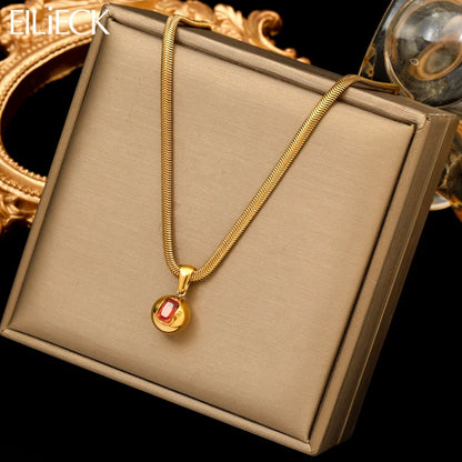 EILIECK 316L Stainless Steel Moon Pearl Zircon Puppy Pendant Necklace For Women Girl New Fashion Neck Chain Jewelry Gift Bijoux
