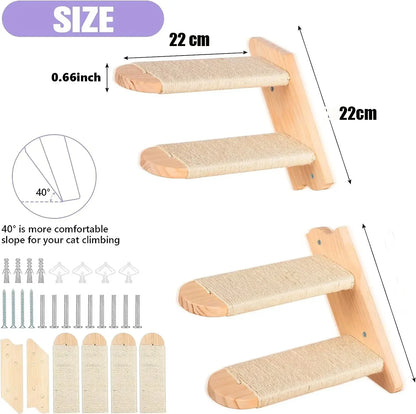 Cat Climbing Shelf Wall Mounted Reversible Four Stairs Eco-Friendly Sisal Rope Cat Stairs Pet Furniture Cat Tree Cat Wall Steps