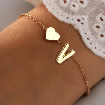 Fashion English Initial Letter Heart Bracelet DIY Personalized Name Bracelets Girls Women Anniversary Jewelry Gifts