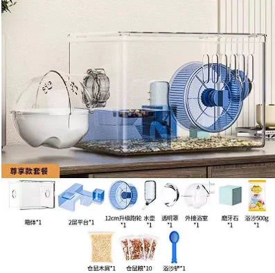 Hamster cage Luxury Grand Villa Transparent acrylic Gold silk Bear Dutch Pig two layer multi-layer combination hamster supplies