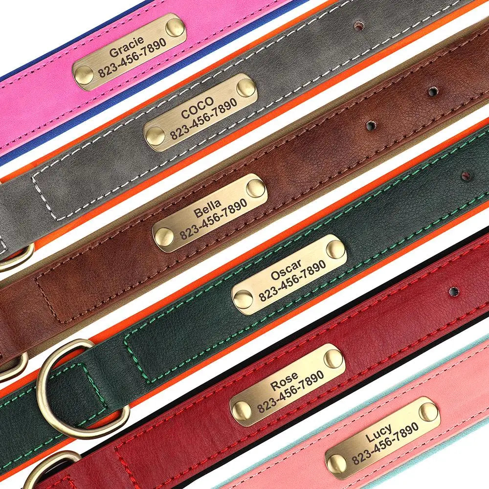 Personalized Dog Collar Custom PU Leather Dog Collars Free Engraved Nameplate Tags For Small Medium Large Dogs Pitbull Labrador - Pets Home Supplies