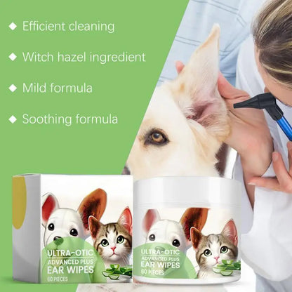 Dog Ear Cleaner Wipes Effective Cat Ear Wipes Dog Ear Cleaning Pads Soothing Dog Ear Cleaner Cat Ear Cleaner Wipes for Pet Dogs