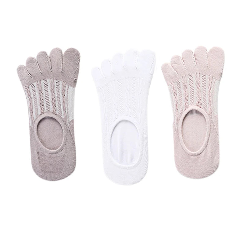 3Pairs Women's Socks Fashion Cotton Breathable Invisible Ankle Short Boat Socks Open Toe Sweat-absorbing Elasticity Ladies Sox