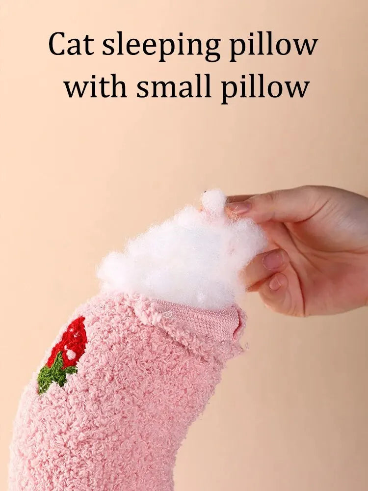 1PC Little Pillow for Cats, Ultra Soft Fluffy Pet Calming Toy Half Donut Cuddler for Joint Relief Sleeping Improve