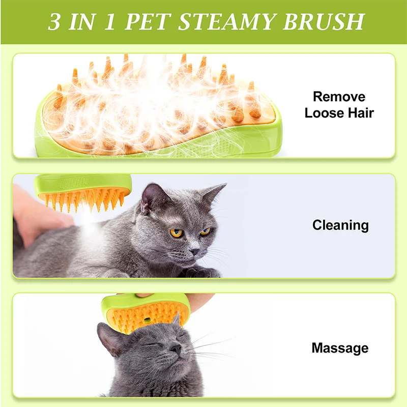 Pet Hair Removal Brush Cat Dog Electric Spray Massage Comb One-click Spray Anti-Flying Massage Bath Silicone Comb