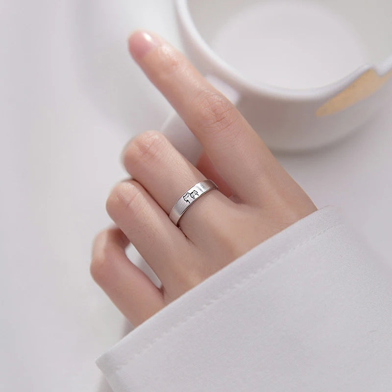 1Pair Couple Rings Cute Kitten Sliver Open Ring For Women Men Adjustable Finger Rings Romantic Lovers Anniversary Jewelry Gift