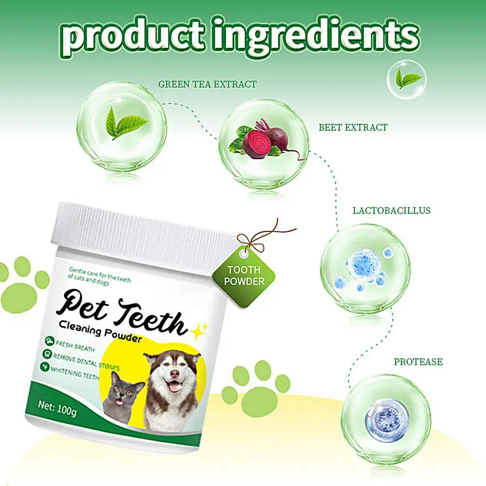 Food grade canine tooth cleaning powder, advanced care 100g formula, small and medium-sized canine tooth powder