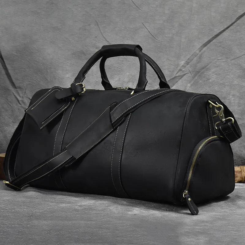 Luufan Genuine Leather Men's Travel Bag With Shoe Pocket Retro Crazy Horse Leather Big Capacity Luggag Bag Business Trip Handbag