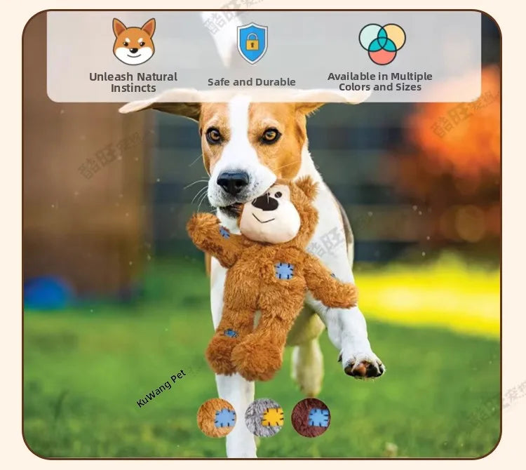 Kong Patch Bear Chew Resistant Plush Toy Sound Making Stress Relief Tug of War for Puppies And Adult Dogs Pet Toys Short Plush