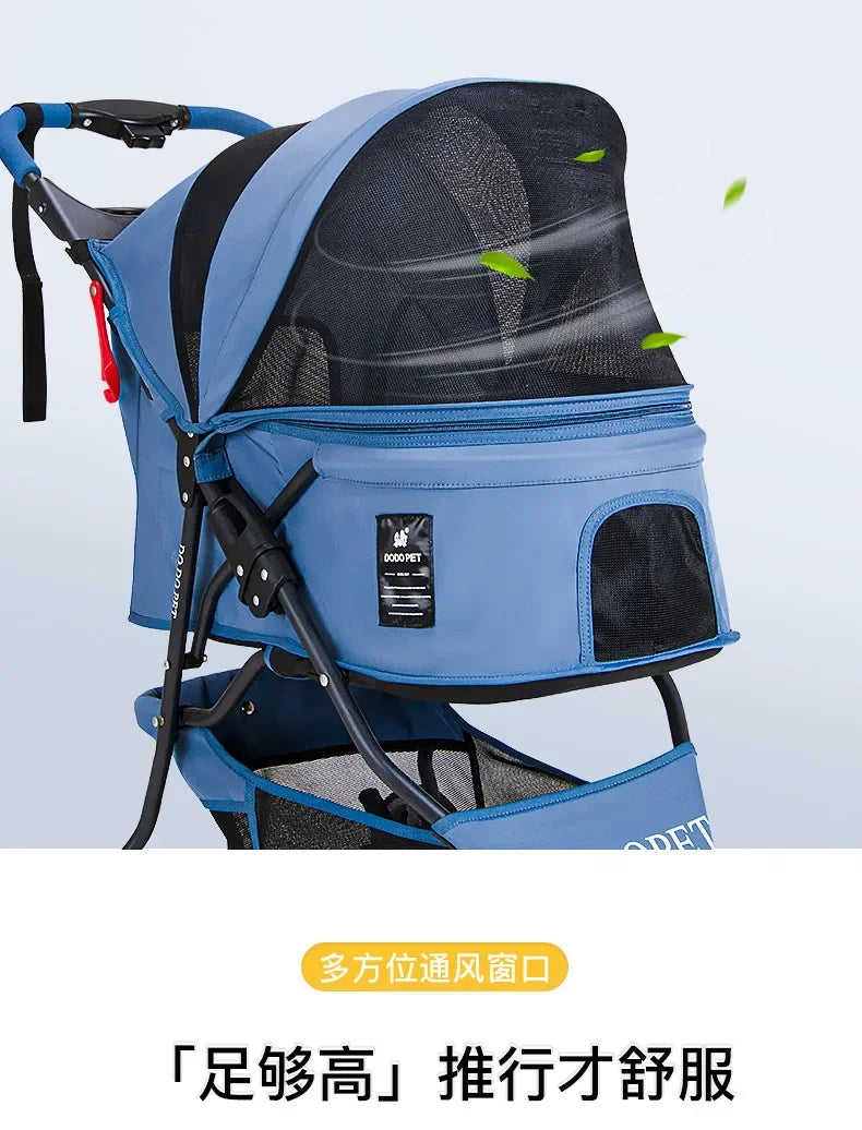 Small and Medium Sized High Landscape Pet Stroller One Click Folding Outdoor Dog Walking Cart Stylish and Breathable Tricycle