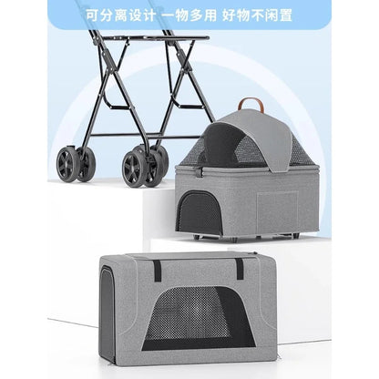 Lightweight folding portable cat dog pet cart car dog cat double cart bag can be separated