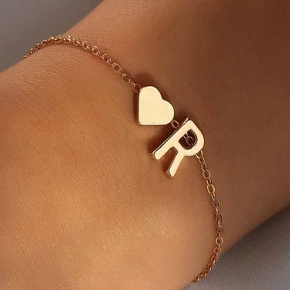 Fashion English Initial Letter Heart Bracelet DIY Personalized Name Bracelets Girls Women Anniversary Jewelry Gifts