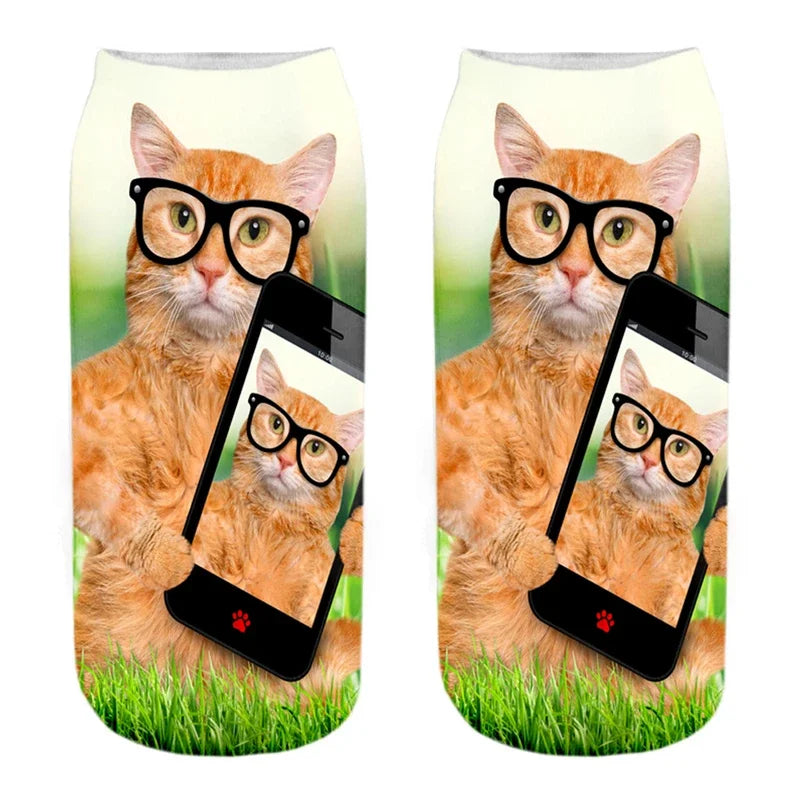 New 3D Print Funny Cute Cartoon Kitten Unisex Creative Colorful Multiple Cat Face Happy Low Ankle Socks For Women Dropship