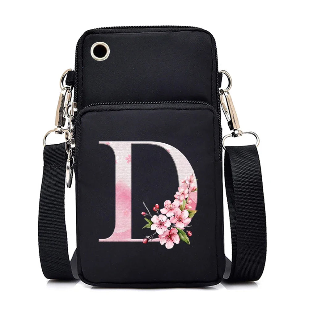 Women‘s Messenger Bag Small Handbag Crossbody Shoulder Wallet for Phone Sakura 26 Alphabet Print Coin Purse Ladies Card Holder