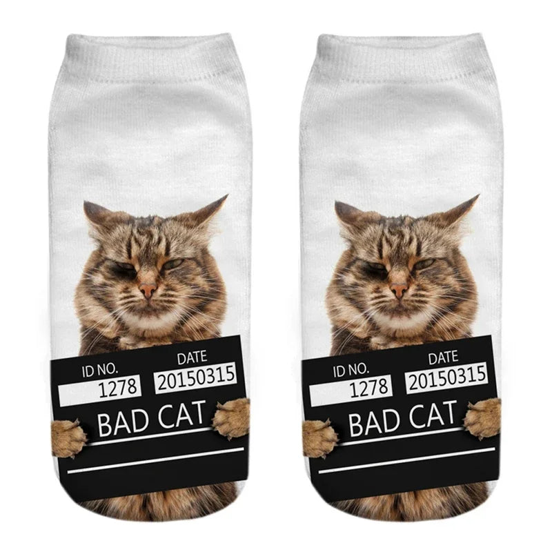 New 3D Print Funny Cute Cartoon Kitten Unisex Creative Colorful Multiple Cat Face Happy Low Ankle Socks For Women Dropship