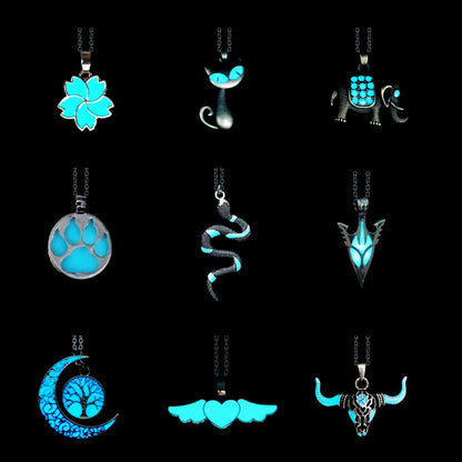 Luminous Glowing Lotus Cat Snake Ox Elephant Pendant Necklace Glow In The Dark Tree Necklace for Men Women  Halloween Gift