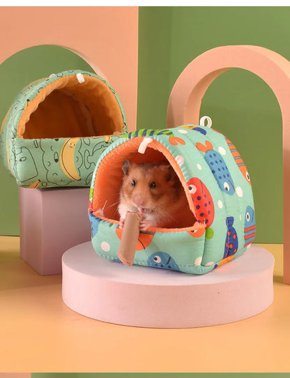 かわいい漫画のウサギのリスのミニケージモルモットの巣小動物のマウスラットペットの睡眠ベッドハムスターハウス冬暖かいソフトマット