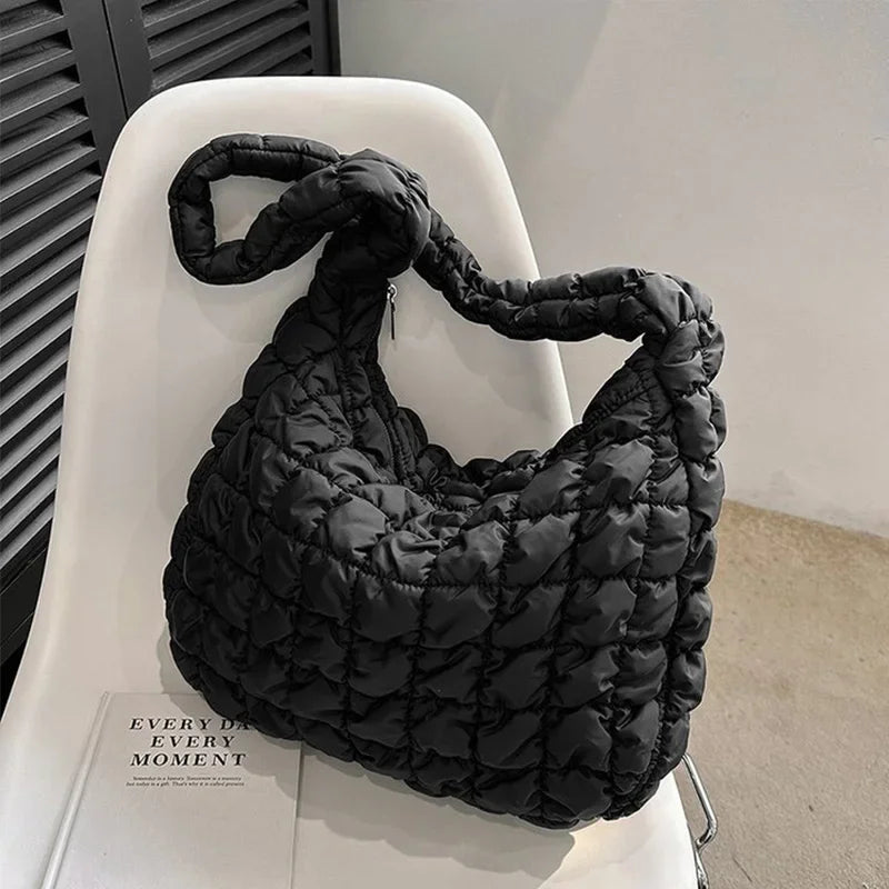 New Cloud Bag Folded Soft Pleated Bubbles Shoulder Bags Dumpling Bag Large Capacity Tote Bag Cotton Underarm Handbag Woman