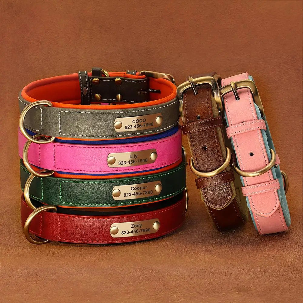 Personalized Dog Collar Custom PU Leather Dog Collars Free Engraved Nameplate Tags For Small Medium Large Dogs Pitbull Labrador - Pets Home Supplies