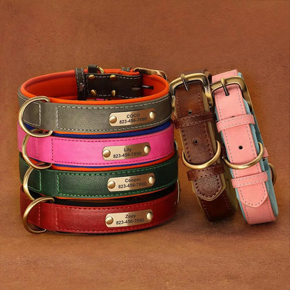 Personalized Dog Collar Custom PU Leather Dog Collars Free Engraved Nameplate Tags For Small Medium Large Dogs Pitbull Labrador - Pets Home Supplies