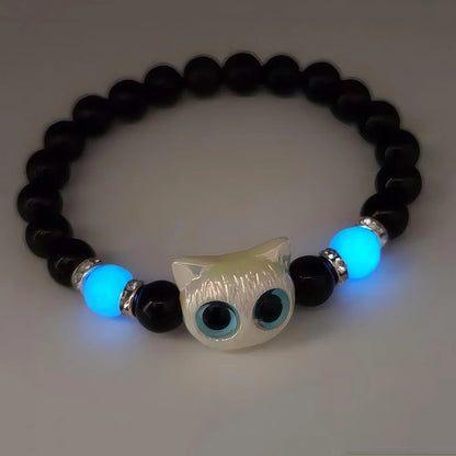 Cute Big Eye Cat Luminous Bracelets For Women Cartoon Animal Pendant Beaded Hand Chain Friendship Couple Bracelet Jewelry Gift