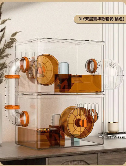 Hamster cage Luxury Grand Villa Transparent acrylic Gold silk Bear Dutch Pig two layer multi-layer combination hamster supplies