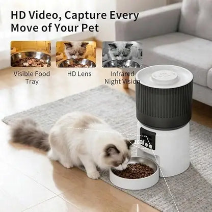 Smart Pet Feeder with HD Video, 5L Large Capacity, 2-Way Audio, Night Vision, Auto Feeding for Cats Dogs