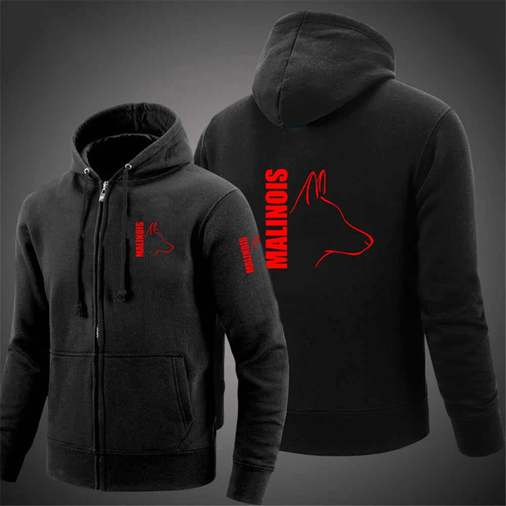 Silly Dog Belgian Malinois K9 Dog 2024 Men's Printing Solid Color Zipper Hooded Jacket Casual fashion Sweatshirt Pullover Tops