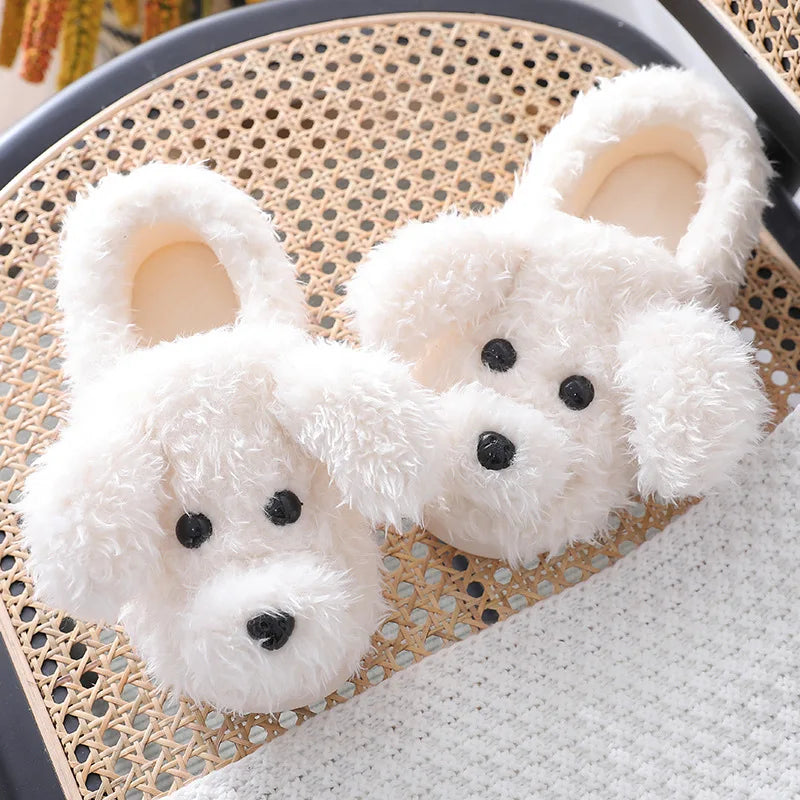 Pallene Short Fur Slippers For Women 2023 Winter Warm Furry Cozy Cotton Shoes For Home Indoor Cute Dog Couples Antiskid Slippers