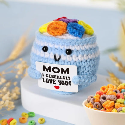 Handmade Crochet Cereal Bowl with Positive Card for Mothers Day Birthday Home Room Decoration Knitted Cereal Bowl Desk Ornament