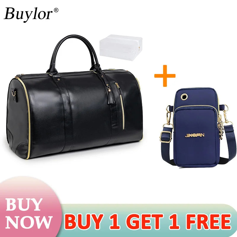 Buylor 2pcs Bags Folding Suit Bag Large Capacity Travel Luggage Bag With Shoe pouch Waterproof Women Handbag Outdoor Fitness Bag