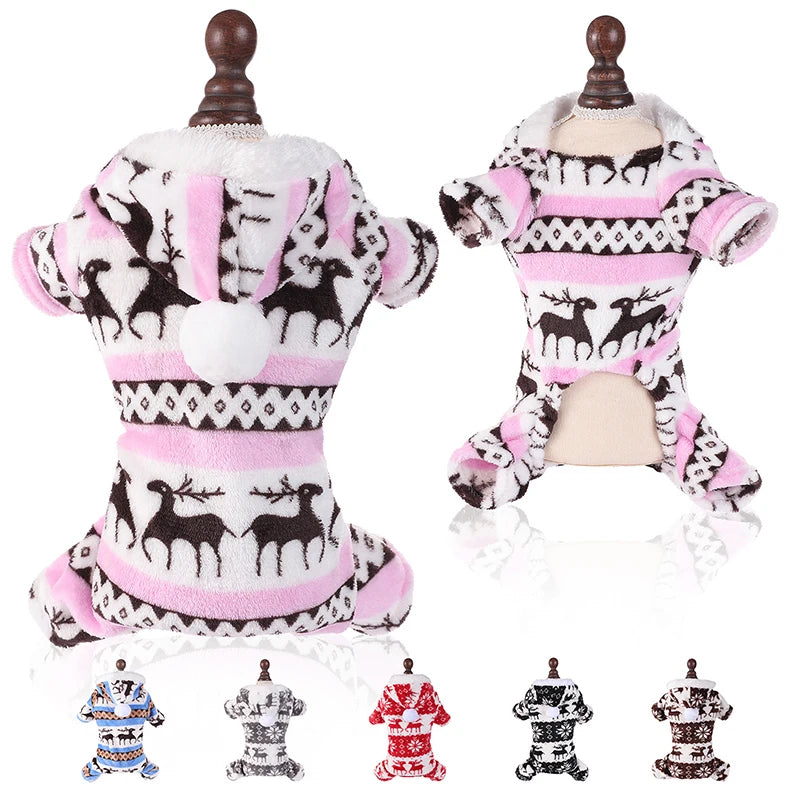 Winter Dog Christmas Jumpsuit Clothes Warm Plush Pet Pajamas for Small Medium Dogs Cats Overalls Puppy York Chihuahua Onesies