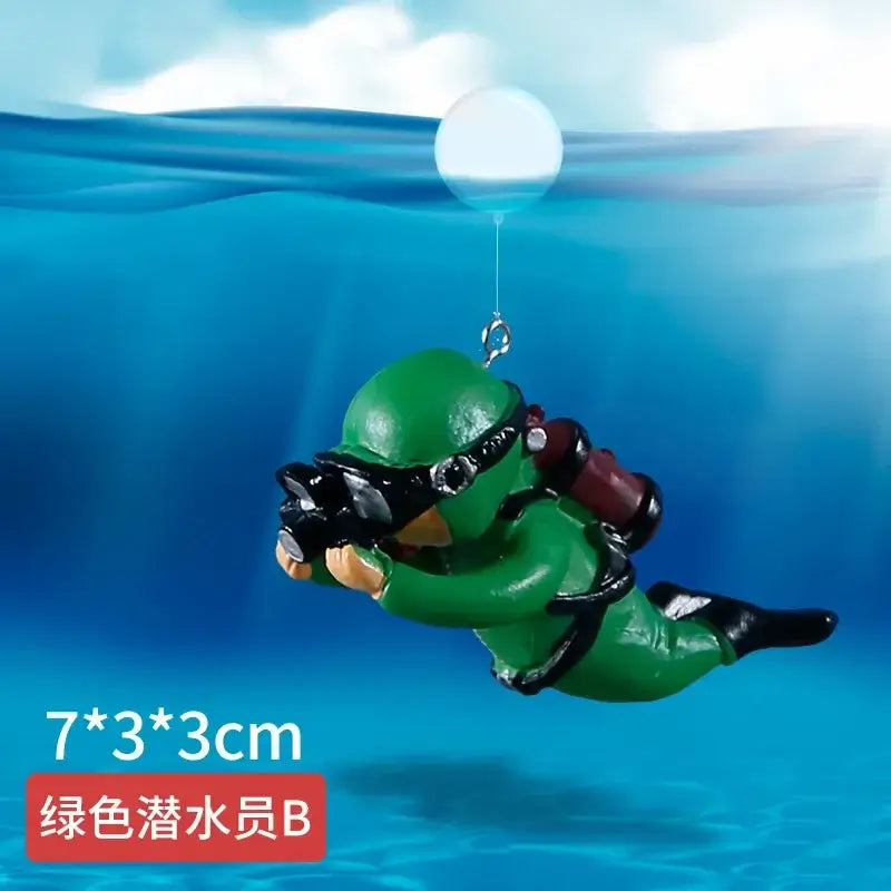 Cute Luminous Green Mini Diver Simulated Floating Frogman Kawaii Miniature Figures Fish Tank Aquarium Decoration Ornaments