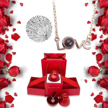 I Love You Necklace With Rose Gifts Box 100 Languages Projection Pendant Jewelry For Girlfriend 2023 New In Romantic Accessories