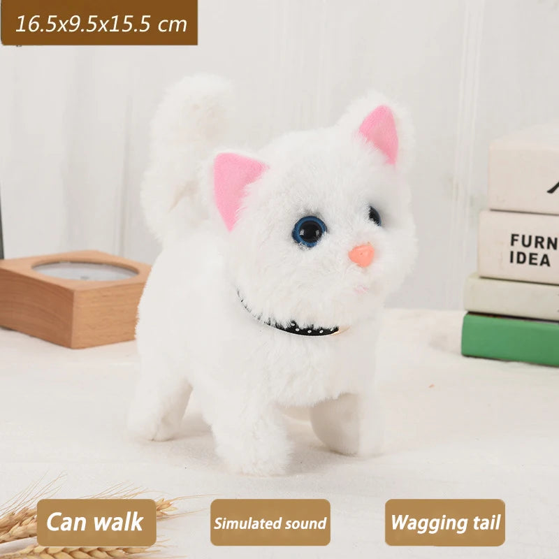 New Walking Kitty Plush Toy Electric Interactive Cat Stuffed Animal Meowing Tail Wagging Head Nodding Cat Pet Toy For Kids Gift