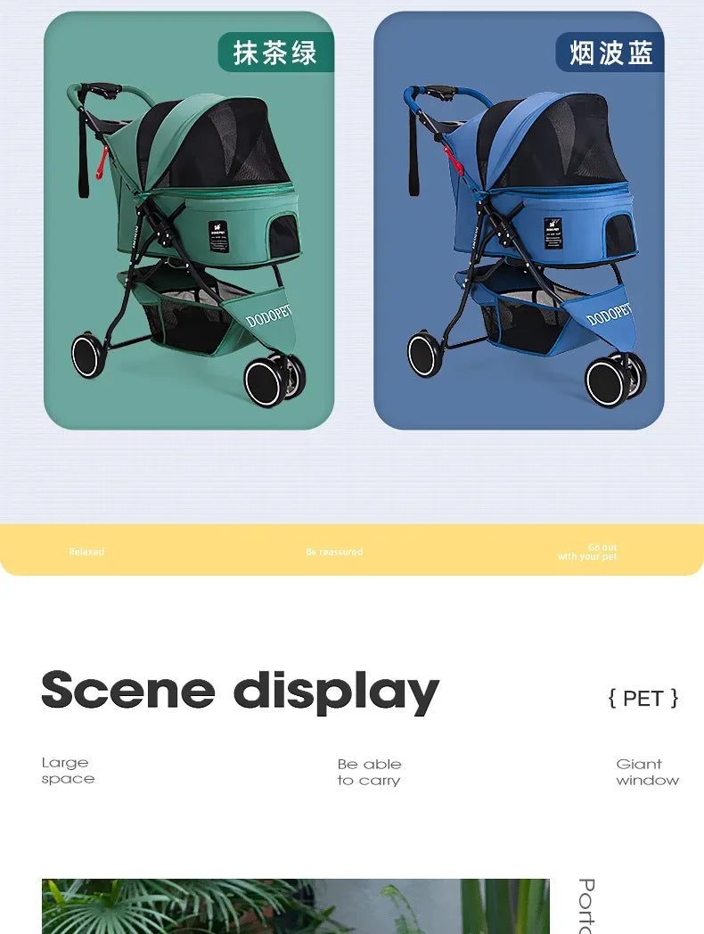 Small and Medium Sized High Landscape Pet Stroller One Click Folding Outdoor Dog Walking Cart Stylish and Breathable Tricycle