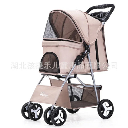 手提式可折疊寵物推車四輪附天窗