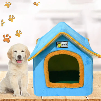 Foldable Winter Dog House Bed – Soft Leopard Print Pet Kennel
