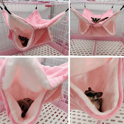 倉鼠保暖毛絨吊床小動物雙層加厚睡袋窩寵物鼠松鼠吊籠屋