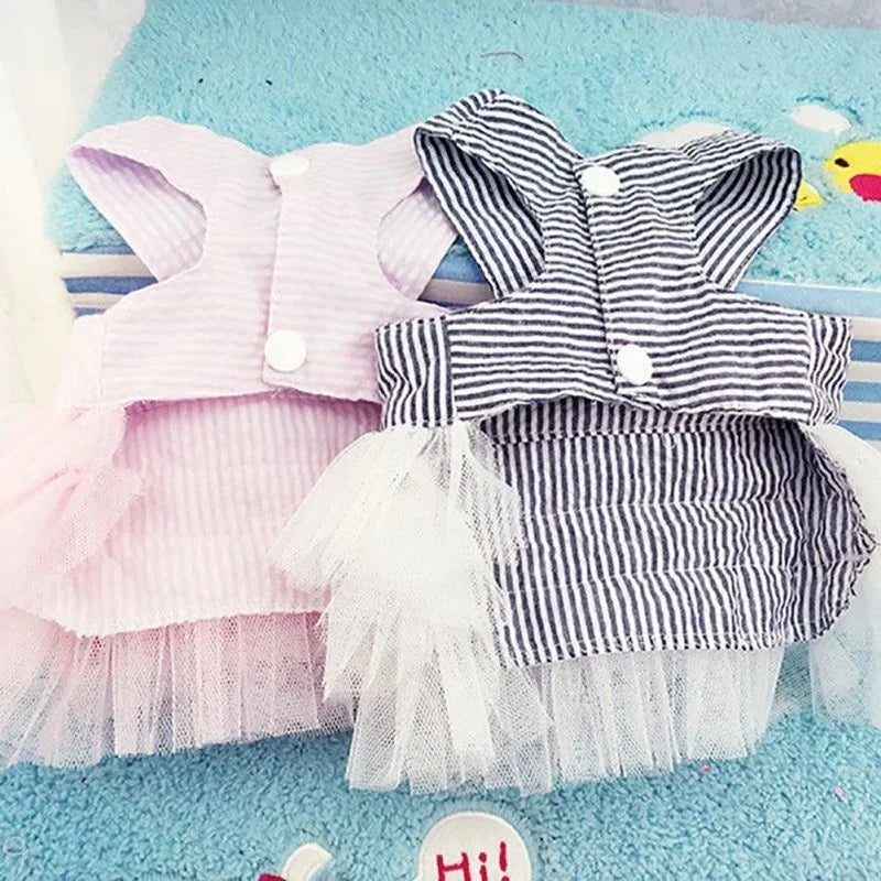 Spring Pet Summer Bowknot Pet Costume Dress Pet Dog Striped Cat Dog Puppy Wedding Princess Skirt Dog Clothes