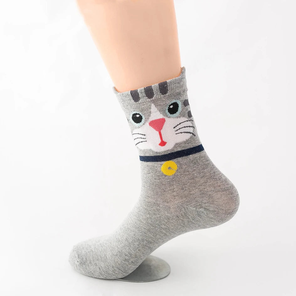 5 Pairs Women Socks Cartoon Cat Cute Funny Personality Soft Comfortable Chrismas Gift High Quality Cotton Socks For Women