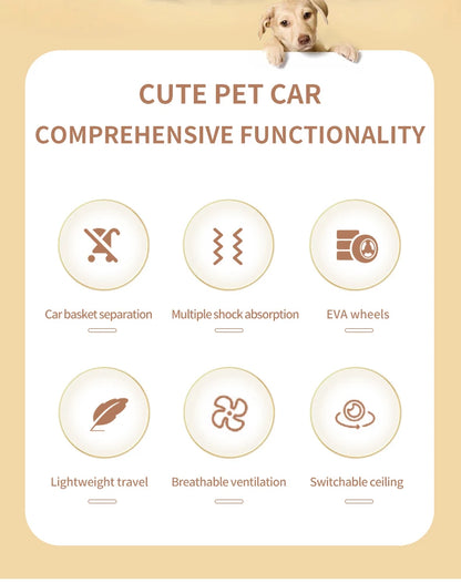 4 in 1 Pet Stroller, Folding Light weight Cat &Dog Stroller with Detachable Carrier, 180° Reversible Canopy, All Terrain 4-Wheel