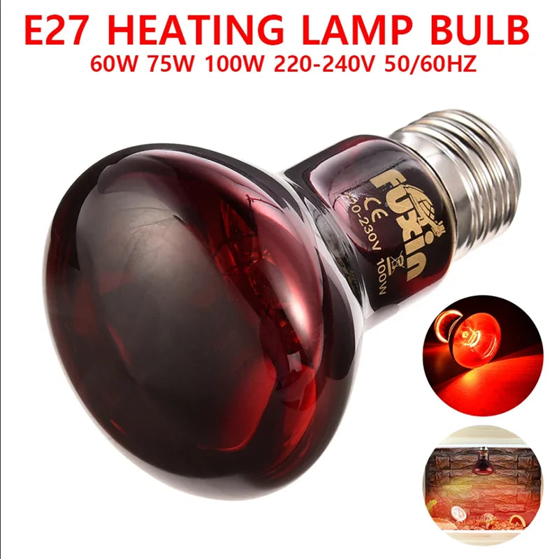 220-240V E27 Poultry Heating Bulb 100/75/60W Infrared Insulation Heating for Reptiles Plants Amphibians