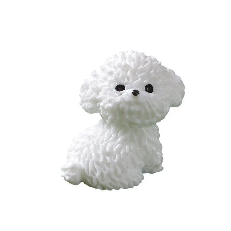 Mini Cute Bichon Frise Dog Figurines Miniature Craft Fairy Garden DIY Kids Bedroom Living Room Car Ornament Home Desk Decoration