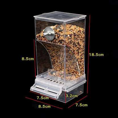 Mess Bird Cage Feeder Automatic Parrot Seed Feeders with Perch Acrylic Transparent Seed Food Container Cage Accessories