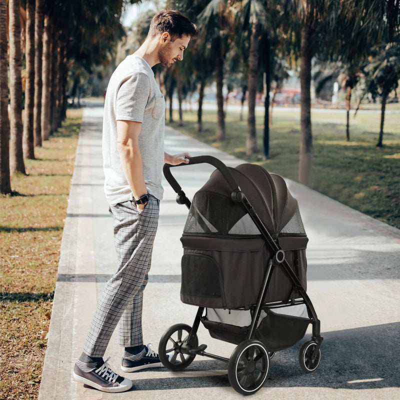 Luxury Pet Stroller Detachable and Folding Carrier Small Medium Dogs And Cats Trailer with Steel Pipe PC505 Large  Storage Bag