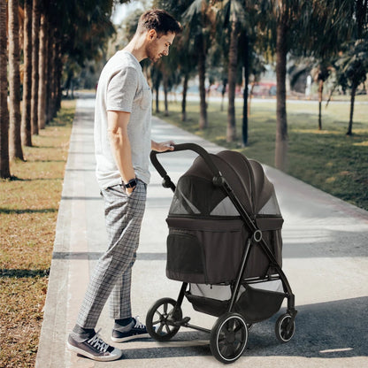 Luxury Pet Stroller Detachable and Folding Carrier Small Medium Dogs And Cats Trailer with Steel Pipe PC505 Large  Storage Bag