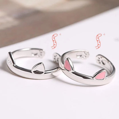 2pcs Y2K Cute Cat Paw Print Ring Women Girls Adjustable Cat Ears Paw Animal Finger Ring Couple Cartoon Little  Gift Jewelry