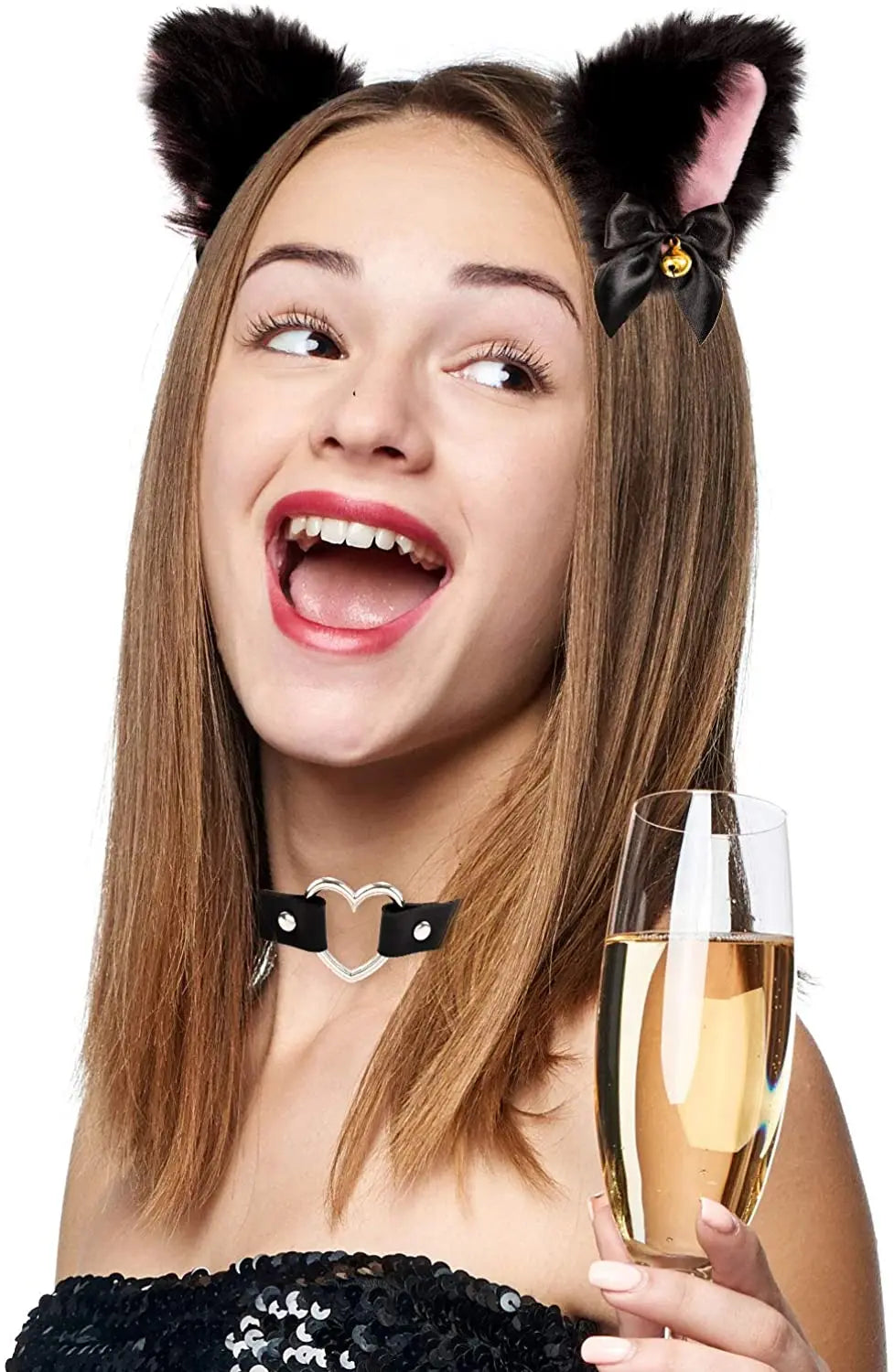 Cat Ear Bow Headband Necklace Cat Claw Gloves Cosplay Plush Bell Hairband Women Girl Masquerade Party Headwear Hair Accessories