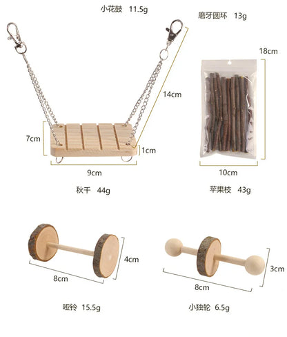 Combination Hamsters Rabbit Rat Toys Hamster Toys Set Pet Rabbit Guinea Pig Parrot Play Molar Wooden Supplies